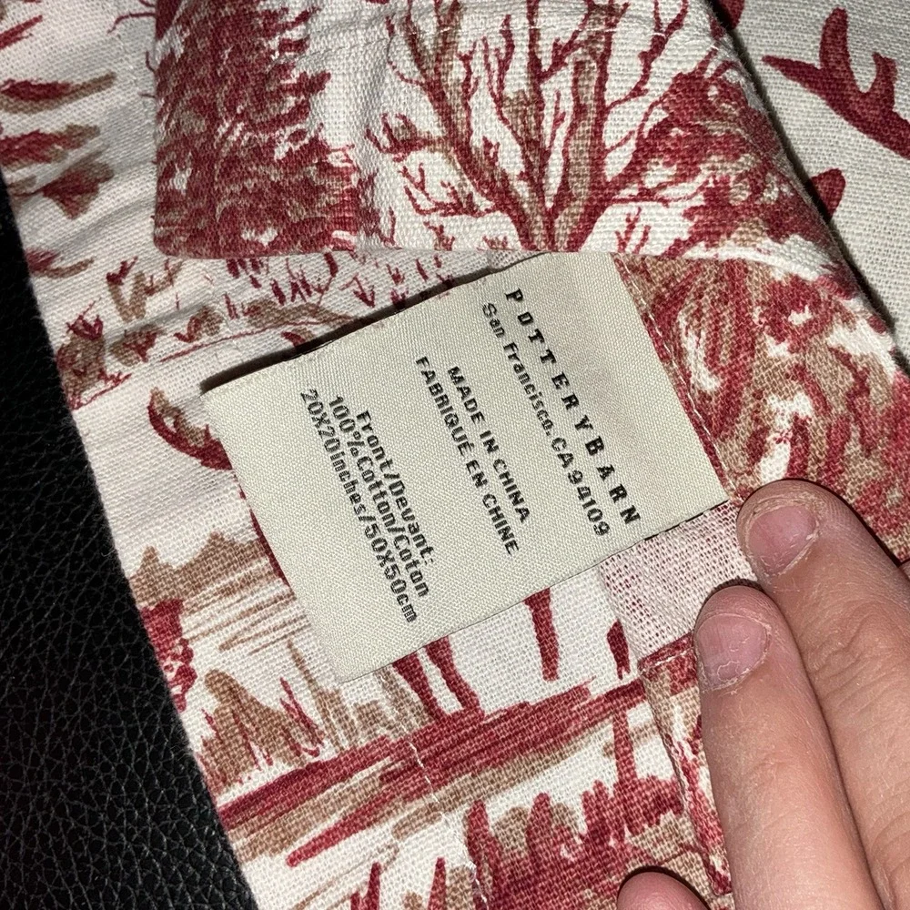 Pottery Barn Red Stag Alpine Toile Fabric Dinner Napkins Set of 3 Deer